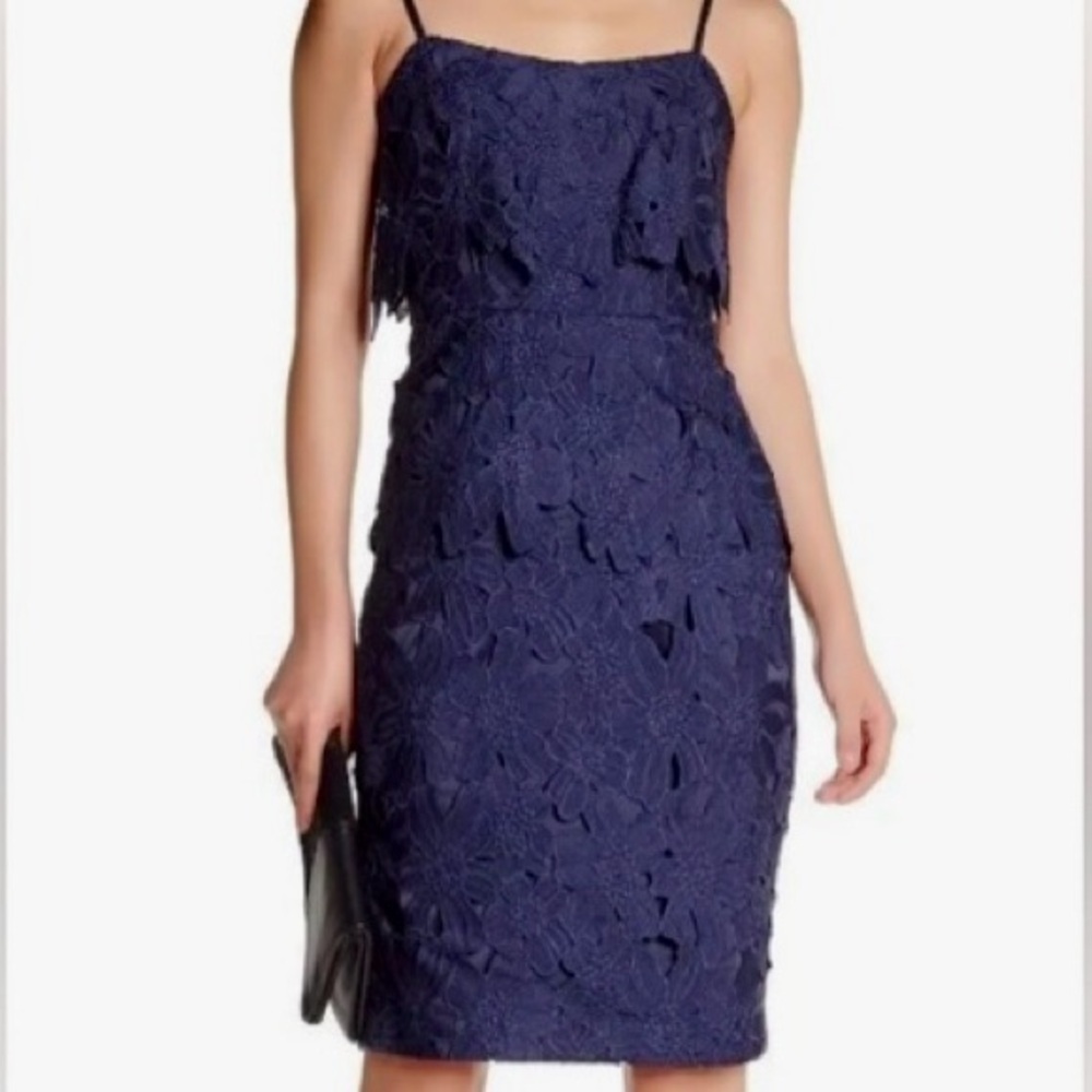 Black Halo Navy Lace Sheath Dress with Top Overlay Size 2